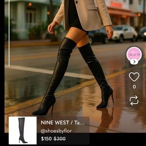 NINE WEST / Tacy 3 / Over / The Knee / Black / Boots / Faux Leather / Stiletto H